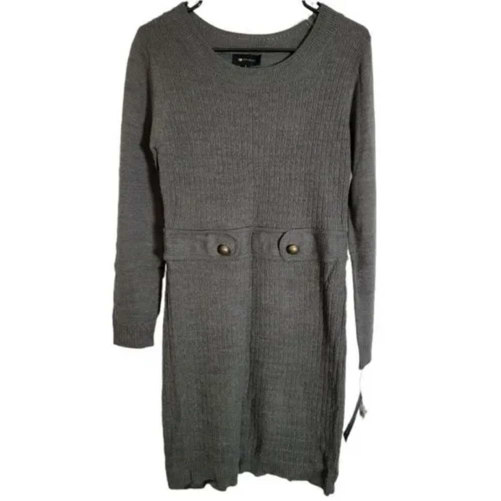 NWT AB Studio small gray knit dresscable knit knitted buttons long sleeve